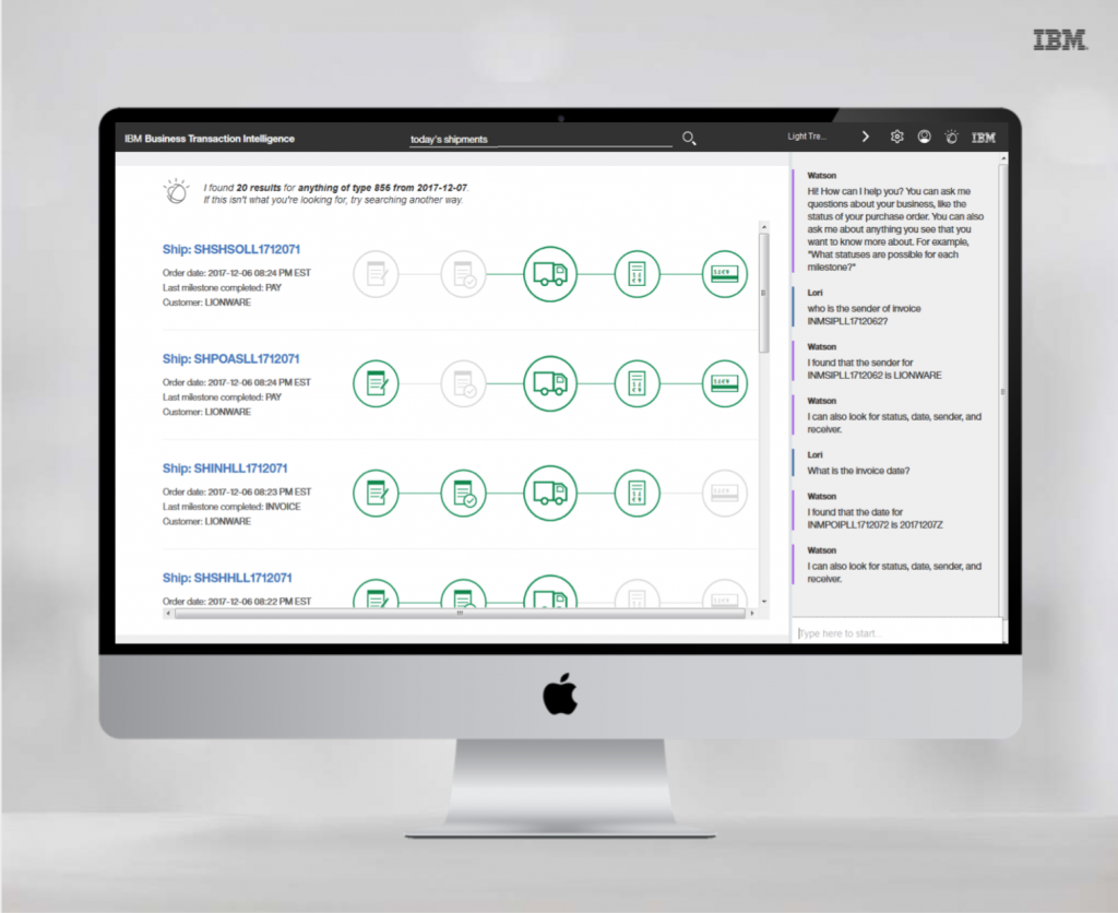 Screenshot of IBM Business Transaction Intelligence