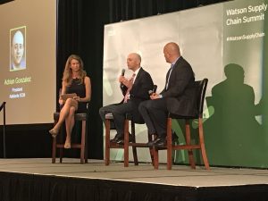 Photo of Jeanette Barlow, Adrian Gonzalez, and Paul Gonzalez at IBM Watson Supply Chain Summit