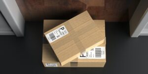 Parcels delivered, doorstep delivery concept. 3d illustration