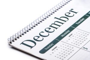 Planning and events, month of December on a calendar