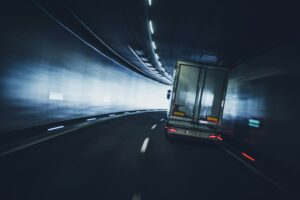 Semi-Truck Traveling Through Tunnel Motion Blur Theme